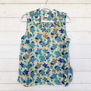 CAbi Blue and Green Floral Blouse